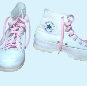 Bright Pink custom Converse All Star white chunky platform womens- US Size 7.5